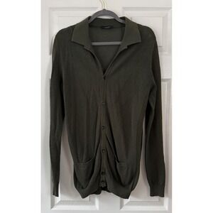 Roberto Collina Mens Olive Green Mesh Pointelle Cotton Cardigan Sweater Italy 50
